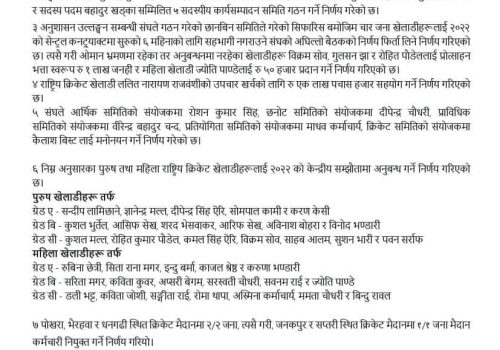 क्यानले गर्यो क्रिकेट खेलाडीको बर्गीकरण, सन्दीपसहित पाँच जना ग्रेड ए मा