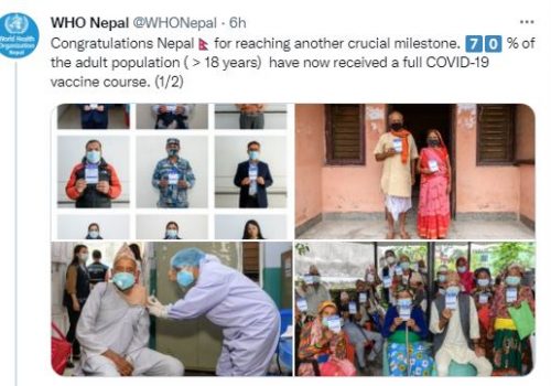 ७० प्रतिशत नेपालीले लगाए खोपको पूर्ण मात्रा, डब्लुएचओको बधाई
