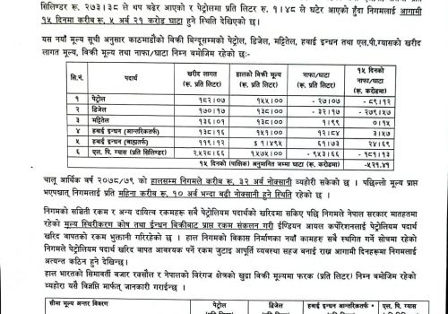 आईओसीले पठायो पेट्रोलियम पदार्थको मूल्य सूची, पेट्रोलको मूल्य घटेर आयो