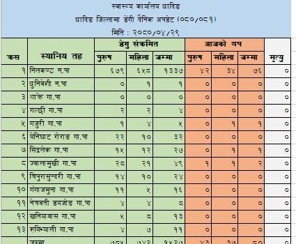 नीलकण्ठका ७६ सहित धादिङका ८० जनामा डेंगु संक्रमण